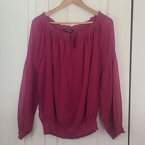 EXPRESS Peasant Blouse Semi Sheer Long Sleeve Fuschia Pink Size M